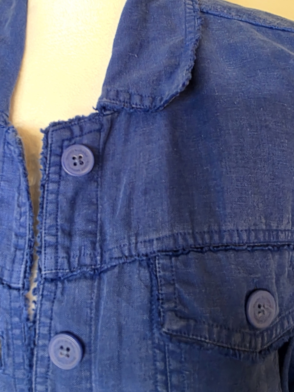 Tommy Bahama Women’s M 100% Linen Cobalt Blue Button Front Jacket Raw Edge Coast - Picture 8 of 8